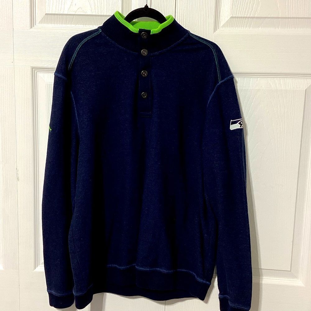 Tommy Bahama Seattle Seahawks Collab Sweater Pullover Snap Neck Cotton Men's XL